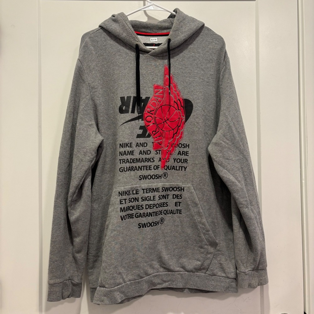 Jordan Jumpman Nike Air Hoodie Gray Red Wings Graphic Pullover Mens XL